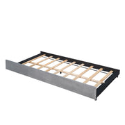 DreamHaus upholstered daybed sofa bed with trundle bed and wood slat design, featuring plush fabric and sturdy frame.