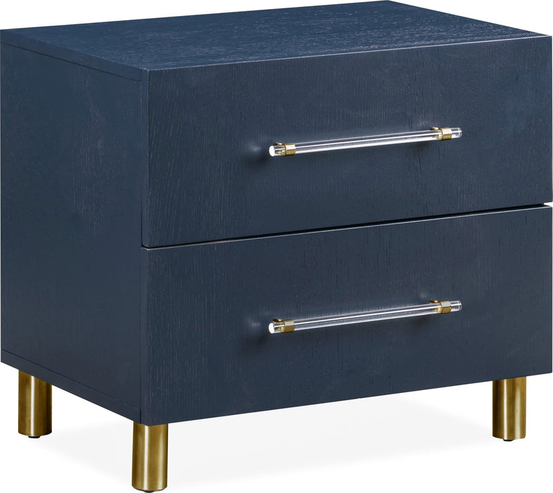 Argento Two Drawer USB Charging Nightstand in Navy Blue and Burnished Brass
