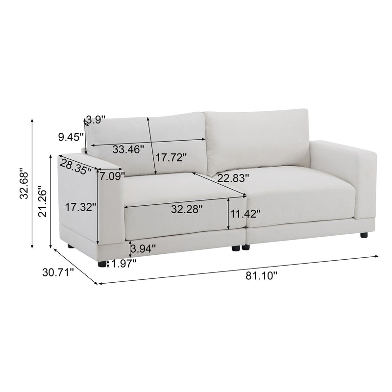 Modern Square Arm Sofa With Soft Fabric Upholstery, Deep Cushions - R&R Furniture Gallery (Fountain Valley, CA)