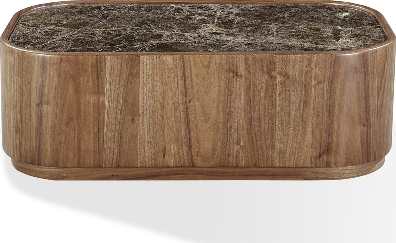 Juba Natural Marble and Walnut Coffee Table with Casters in Mongoose