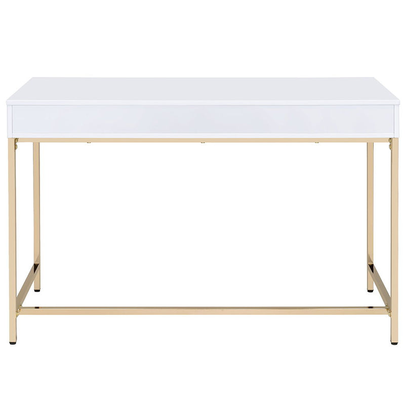 Ottey - Vanity Desk (Same 92540) - White High Gloss & Gold - R&R Furniture Gallery (Fountain Valley, CA)