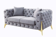 Jelanea - Loveseat With 2 Pillows - Gray Velvet & Gold - R&R Furniture Gallery (Fountain Valley, CA)