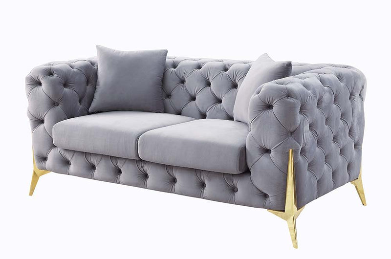 Jelanea - Loveseat With 2 Pillows - Gray Velvet & Gold - R&R Furniture Gallery (Fountain Valley, CA)