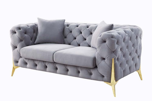Jelanea - Loveseat With 2 Pillows - Gray Velvet & Gold - R&R Furniture Gallery (Fountain Valley, CA)