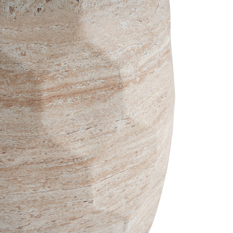Beige travertine lightweight concrete side table by Noble House, suitable for indoor and outdoor use, featuring a sleek modern design.