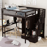 DreamHaus loft bed with integrated bookshelf, drawers, desk, and wardrobe, showcasing a multi-functional bedroom furniture setup