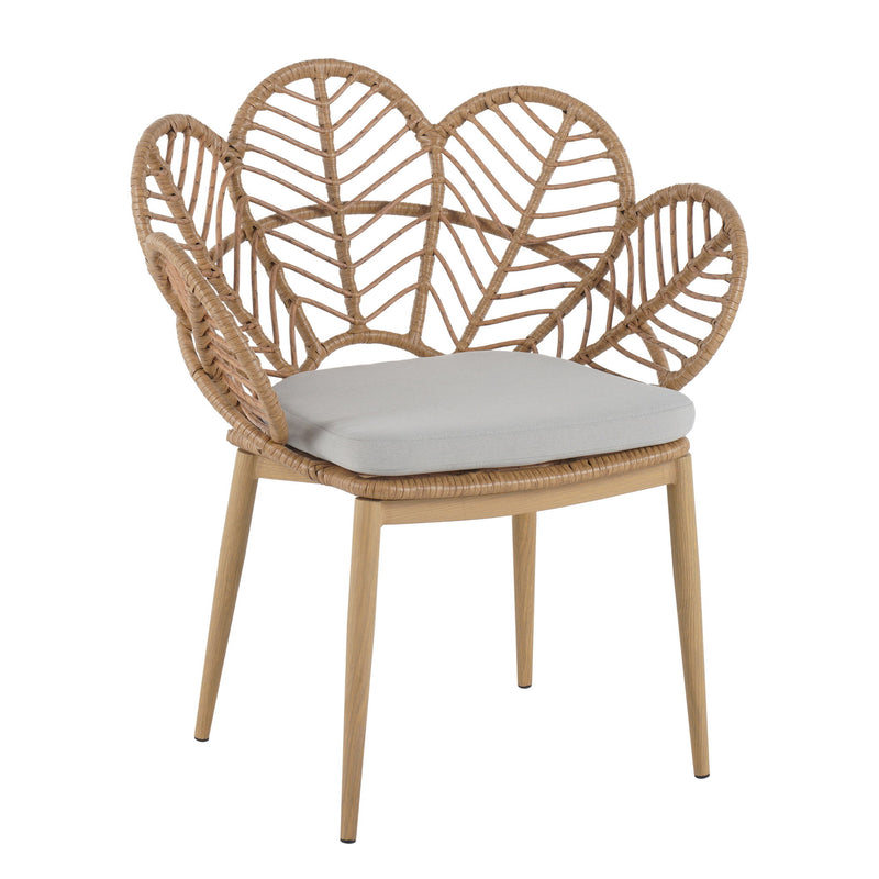 Kirk - Outdoor Wicker Peacock Shape Papasan Style Chair, Teak Finished Leg (Set of 2) - Beige / Light Brown / Light Teak - R&R Furniture Gallery (Fountain Valley, CA)