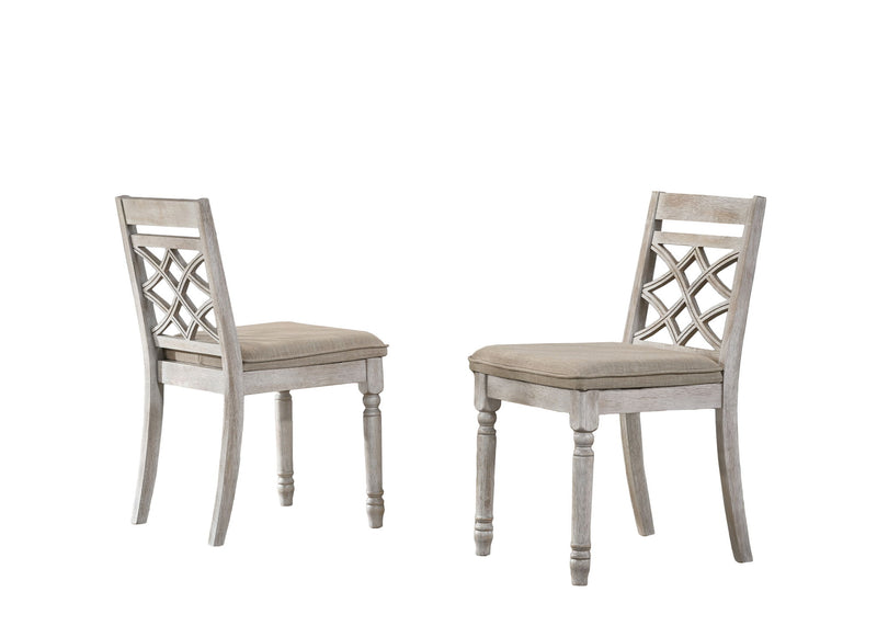 Set of two Lilola Home Havanna wide chairs with cushions, off-white fabric, stylish and comfortable for living spaces.