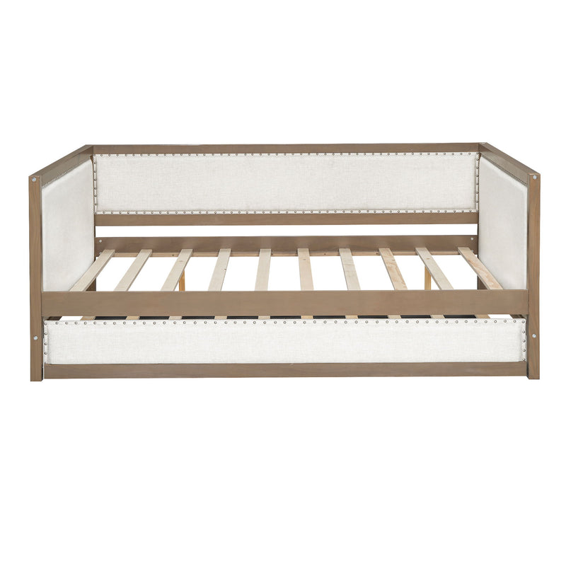 Full Size Daybed With Trundle And Nailhead Decoration - Wood - R&R Furniture Gallery (Fountain Valley, CA)