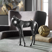 Black horse sculpture by Uttermost, part of the Hello Friend collection, with detailed craftsmanship and smooth finish.