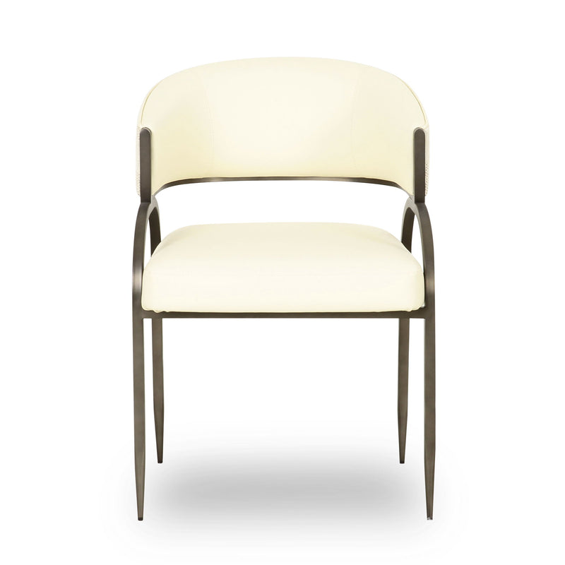 Tatum - Vegan Leather And 2-Tone Jacquard Dining Chair - Cream - R&R Furniture Gallery (Fountain Valley, CA)