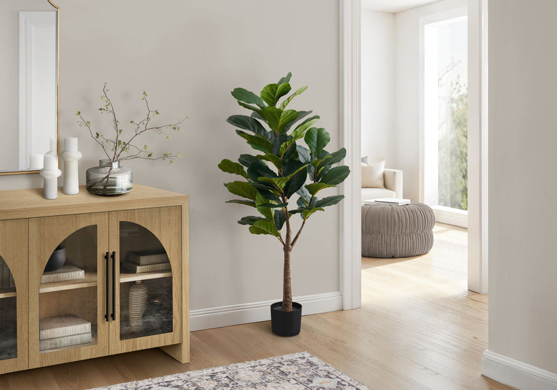 47" Tall, Artificial Plant, Fiddle Tree, Indoor, Fake, Floor, Greenery, Potted, Real Touch, Decorative - Green / Black - R&R Furniture Gallery (Fountain Valley, CA)