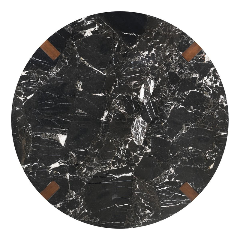 Estella - Round Dining Table With Natural Marble Top - Black Top & Walnut