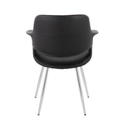 Set of two Lumi Source vintage flair art deco accent chairs with chrome legs in yellow, black, blue, or cream upholstery.