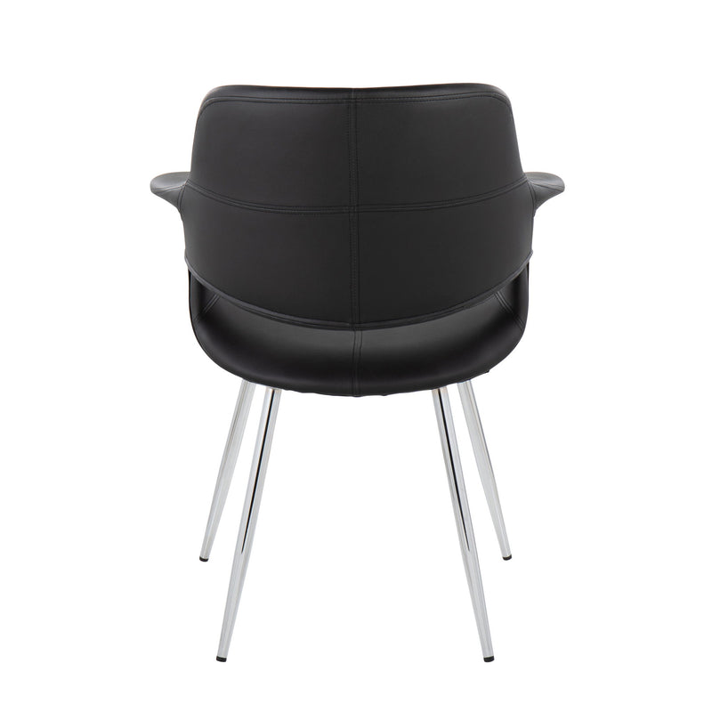 Set of two Lumi Source vintage flair art deco accent chairs with chrome legs in yellow, black, blue, or cream upholstery.