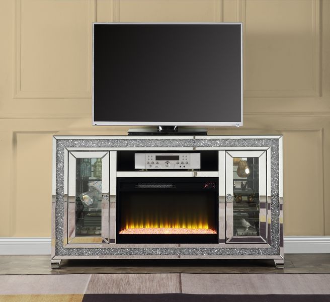 Noralie - 35" TV Stand With Fireplace & LED - Mirrored & Faux Diamonds - R&R Furniture Gallery (Fountain Valley, CA)