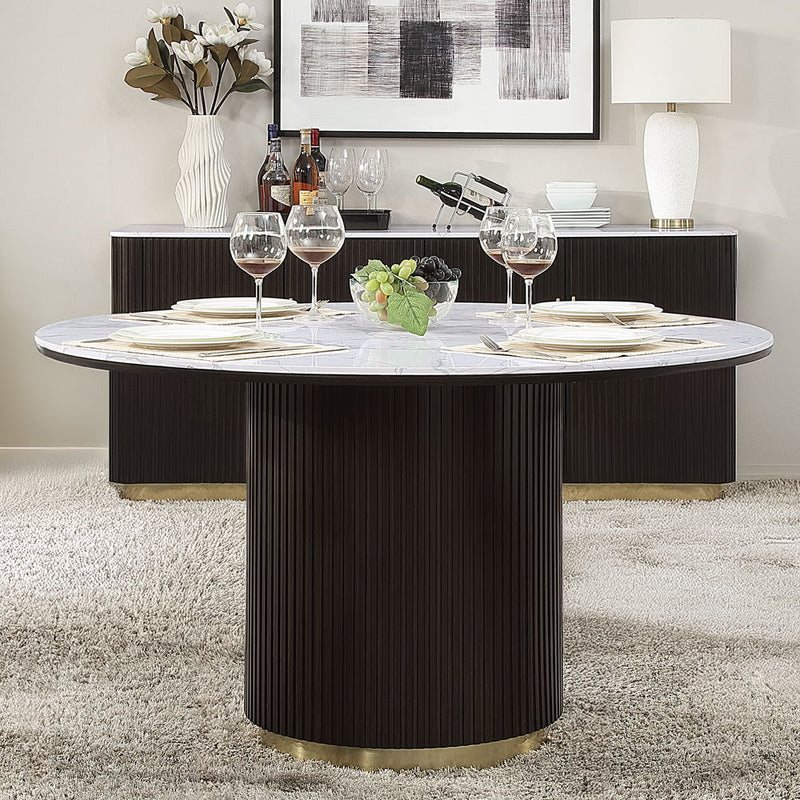 Clayten - Round Dining Table With Marble - White Natural Marble Top & Espresso - R&R Furniture Gallery (Fountain Valley, CA)