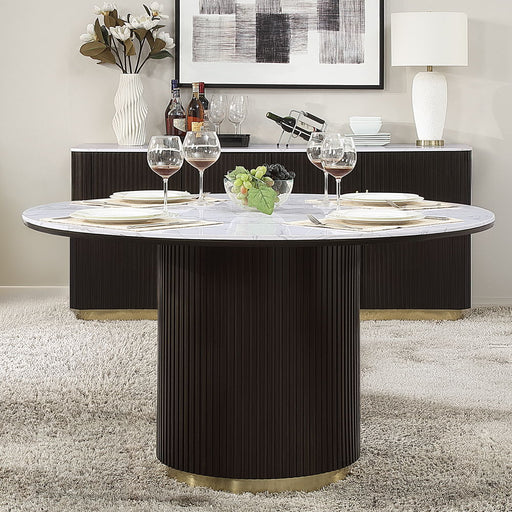 Clayten - Round Dining Table With Marble - White Natural Marble Top & Espresso - R&R Furniture Gallery (Fountain Valley, CA)