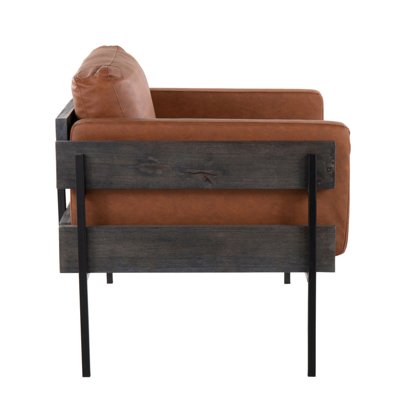 Lumi Source Kari farmhouse accent chair with wooden legs and cushioned seat in neutral fabric, stylish and comfortable for living spaces.