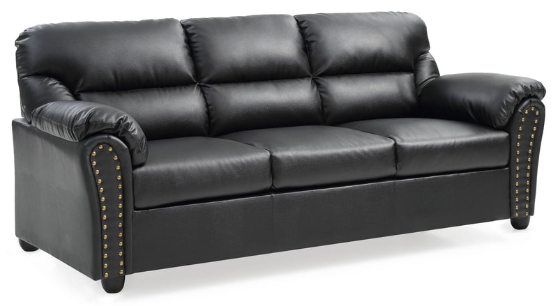 Black Olney stationary sofa by Glory Furniture with plush cushions and sleek design, perfect for modern living rooms.
