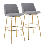 Set of two Lumi Source Toriano contemporary fixed height barstools with swivel seats and round footrests, featuring modern design.