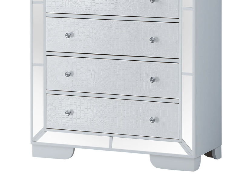 White storage chest from Glory Furniture accent chests collection, featuring a sleek design and sturdy construction.