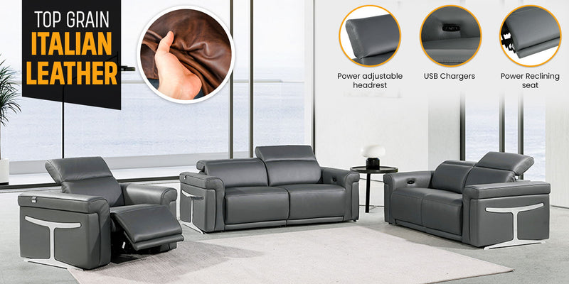 1126 - Top Grain Power Reclining Italian Leather Living Room Set - R&R Furniture Gallery (Fountain Valley, CA)