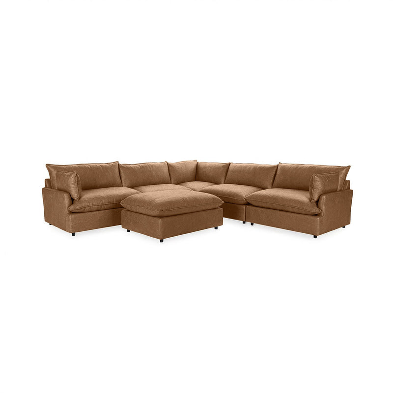 Classic Home Caplan 6-piece modular sectional with ottoman, 2-piece living room set, featuring plush cushions and modern design.