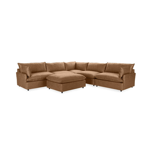 Classic Home Caplan 6-piece modular sectional with ottoman, 2-piece living room set, featuring plush cushions and modern design.