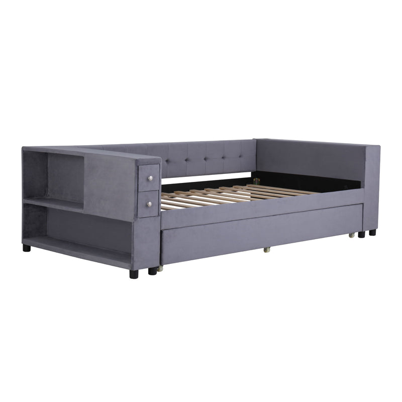 Upholstered Bed With Storage And Twin Trundle, USB Charging Ports - R&R Furniture Gallery (Fountain Valley, CA)