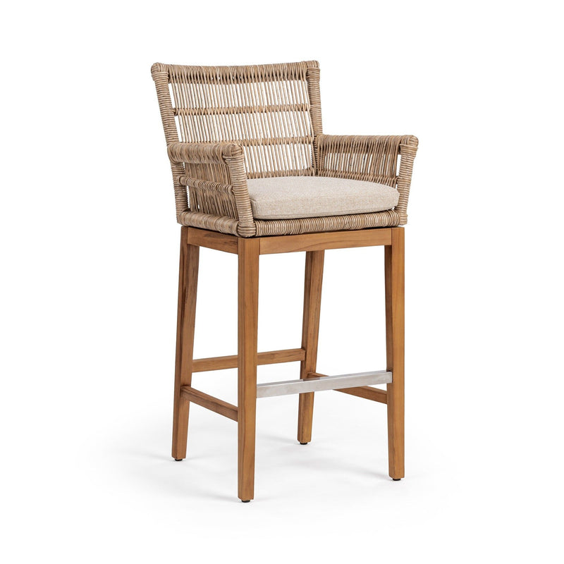 Classic Home Valerie counter height stool with wooden seat and metal frame, showing a modern industrial design.