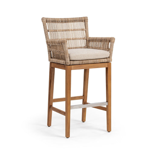 Classic Home Valerie counter height stool with wooden seat and metal frame, showing a modern industrial design.