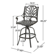 Outdoor Cast Aluminum Swivel Bar Stool With Scrolled Arms - Bronze - R&R Furniture Gallery (Fountain Valley, CA)