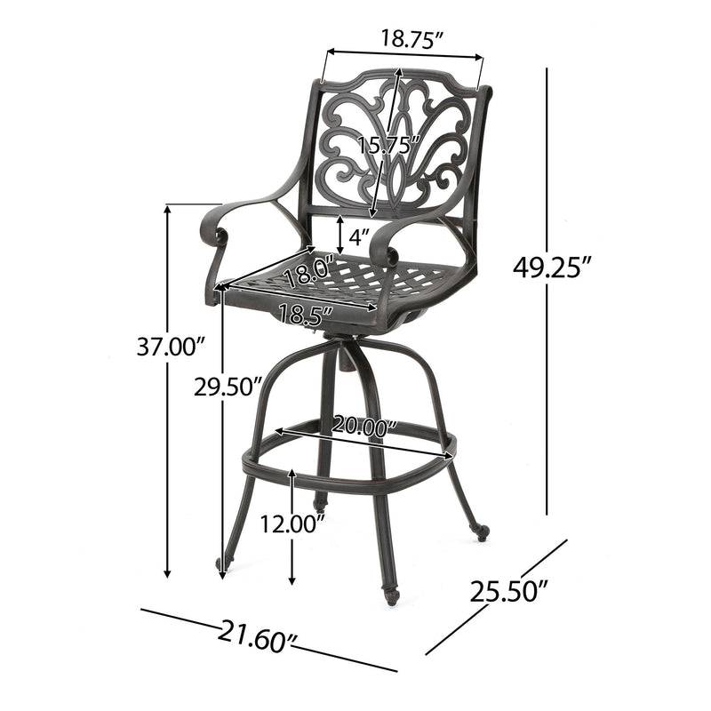 Outdoor Cast Aluminum Swivel Bar Stool With Scrolled Arms - Bronze - R&R Furniture Gallery (Fountain Valley, CA)