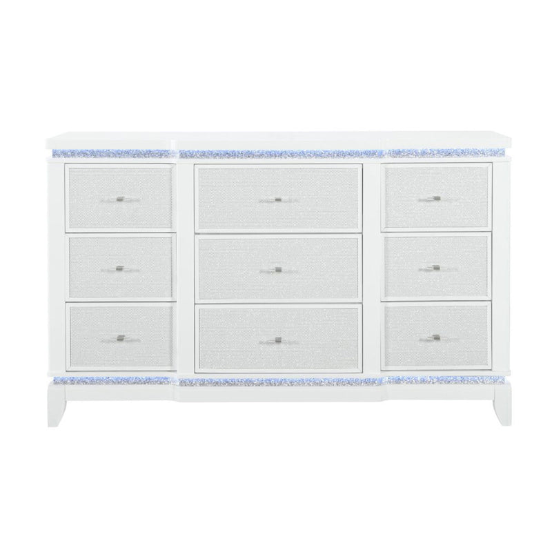 Adalid - Dresser With LED Light And Glittered Drawer Fronts - White - R&R Furniture Gallery (Fountain Valley, CA)