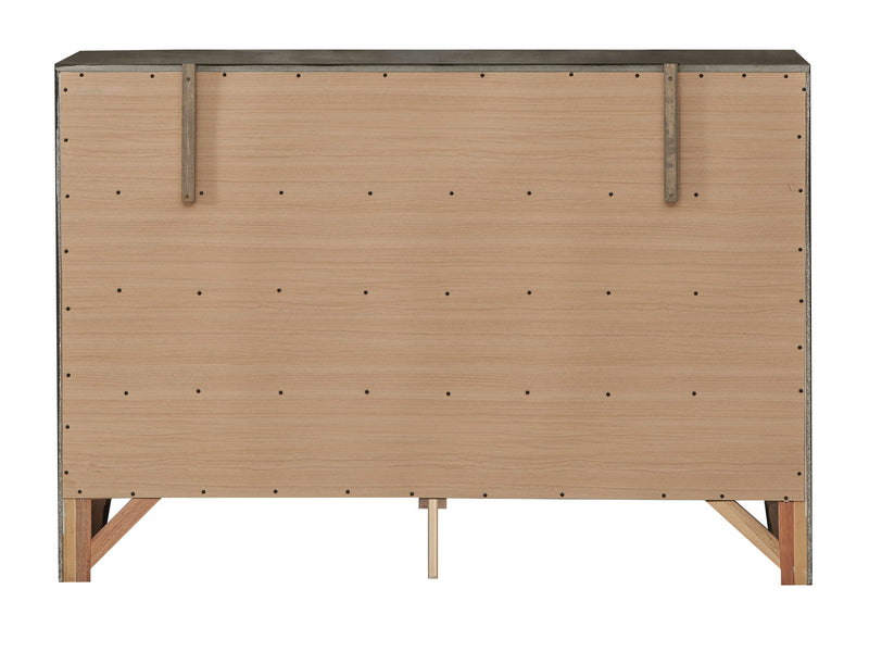 Marilla dresser by Glory Furniture featuring a modern wooden design with multiple drawers for ample storage.
