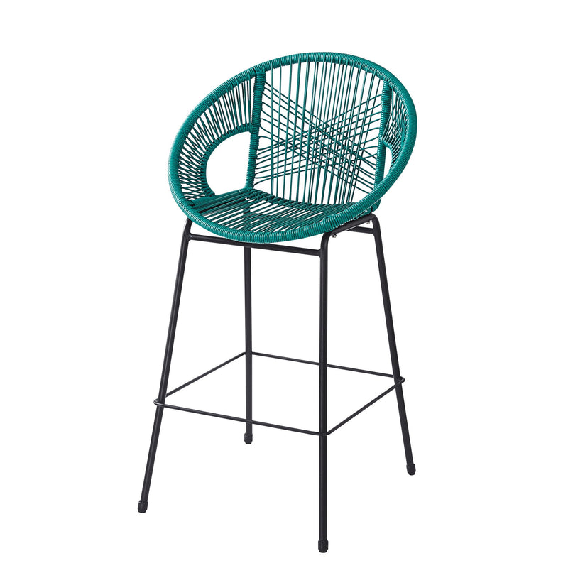 Set of two Noble House Ferrara outdoor patio barstools with metal frames and cushioned seats for outdoor seating.
