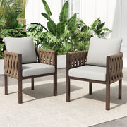 2 Pieces Outdoor Metal Patio Club Chair, Patio Furniture Arm Chair With Cushion, Modern Outdoor Furniture Deep Seating For Porch, Garden, Backyard, Balcony - Brown / Light Gray - R&R Furniture Gallery (Fountain Valley, CA)