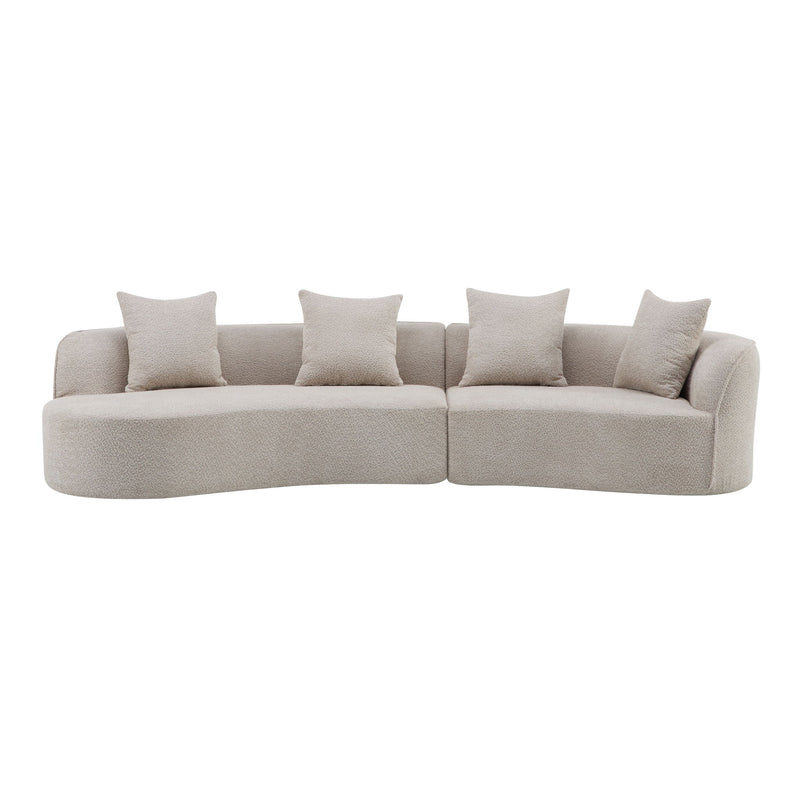 Elegant curved sectional sofa from Noble House with plush foam cushions and a modern stationary design.