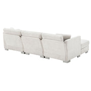 Luxe & Co. modern cloud L-shaped sectional sofa with oversized chaise, including two free pillows, in a stylish living room setting.