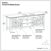 Rustic Russet Brown Artisan TV media stand by Simpli-Home with storage compartments and a sturdy wooden design.