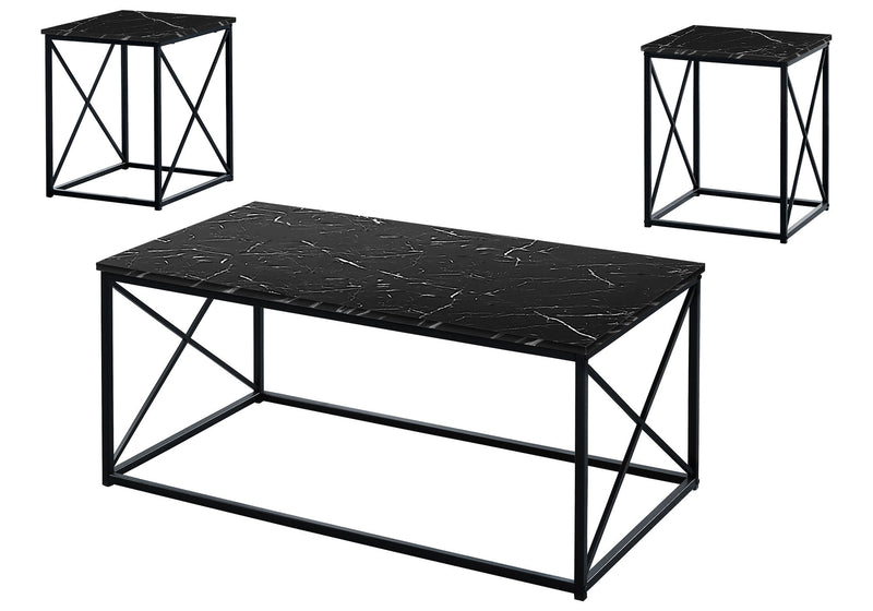 Table Set, Coffee, End, Side, Accent, Living Room, Marble Look Laminate, Contemporary & Modern (Set of 3) - R&R Furniture Gallery (Fountain Valley, CA)