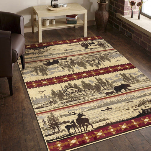 Nature's Nest - 5'3" X 7'3" Lodge Area Rug - Multi / Cream - R&R Furniture Gallery (Fountain Valley, CA)