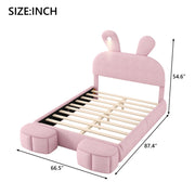 Full Upholstered Platform Bed With Cartoon Ears Headboard And LED Light - Pink - R&R Furniture Gallery (Fountain Valley, CA)