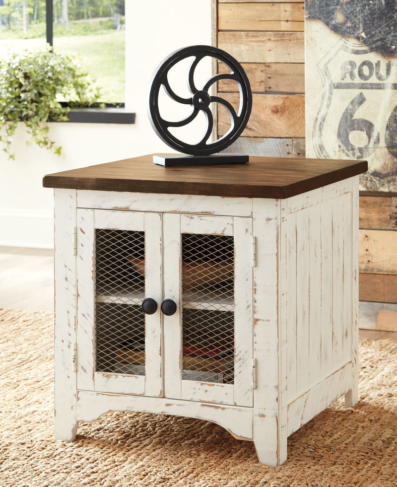 Wystfield - Rectangular End Table - 2 Doors - White / Brown - R&R Furniture Gallery (Fountain Valley, CA)