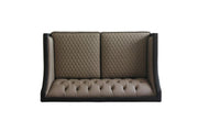 House Beatrice - Loveseat With 3 Pillows - Tan Synthetic Leather , Black Synthetic Leather & Charcoal - R&R Furniture Gallery (Fountain Valley, CA)