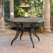 Outdoor Cast Aluminum Dining Table With Lattice Top And Umbrella Hole - Black - R&R Furniture Gallery (Fountain Valley, CA)