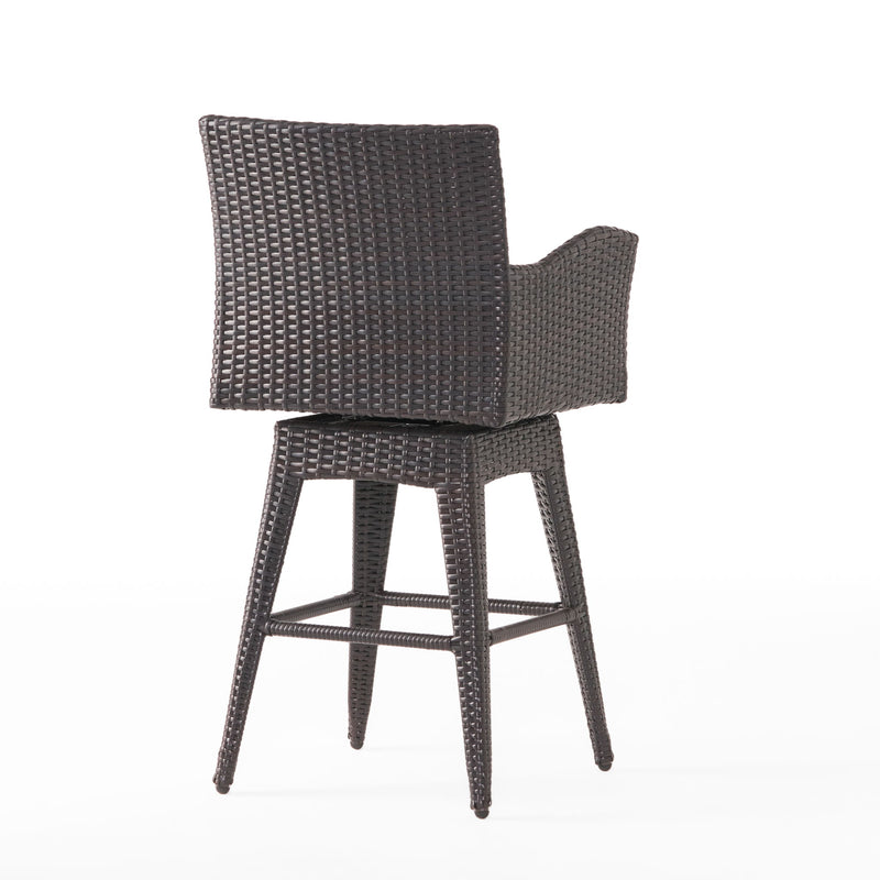 Outdoor Modern Rattan Swivel Barstool With Tapered Legs - Beige / Multibrown - R&R Furniture Gallery (Fountain Valley, CA)