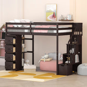 DreamHaus loft bed with built-in storage drawers, stairs with shelves, ideal for space-saving bedroom furniture.