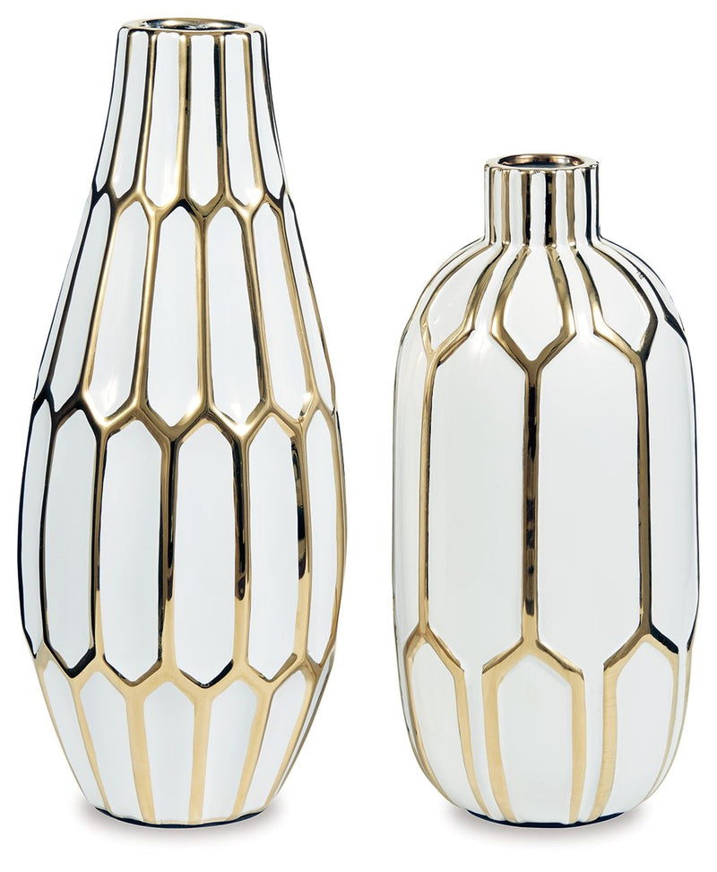 Mohsen - Vase Set (Set of 2) - Gold Finish / White - R&R Furniture Gallery (Fountain Valley, CA)